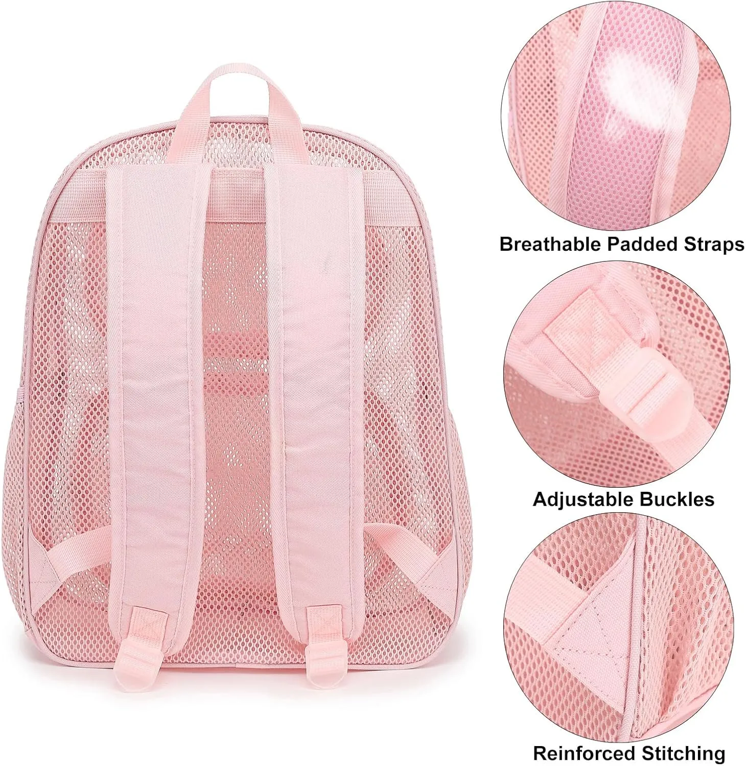Mesh School Backpack for Girls Boys, Heavy Duty Mesh Bookbag School Bag for Adults Kids Swimming Beach Fitness Sport (Pink)