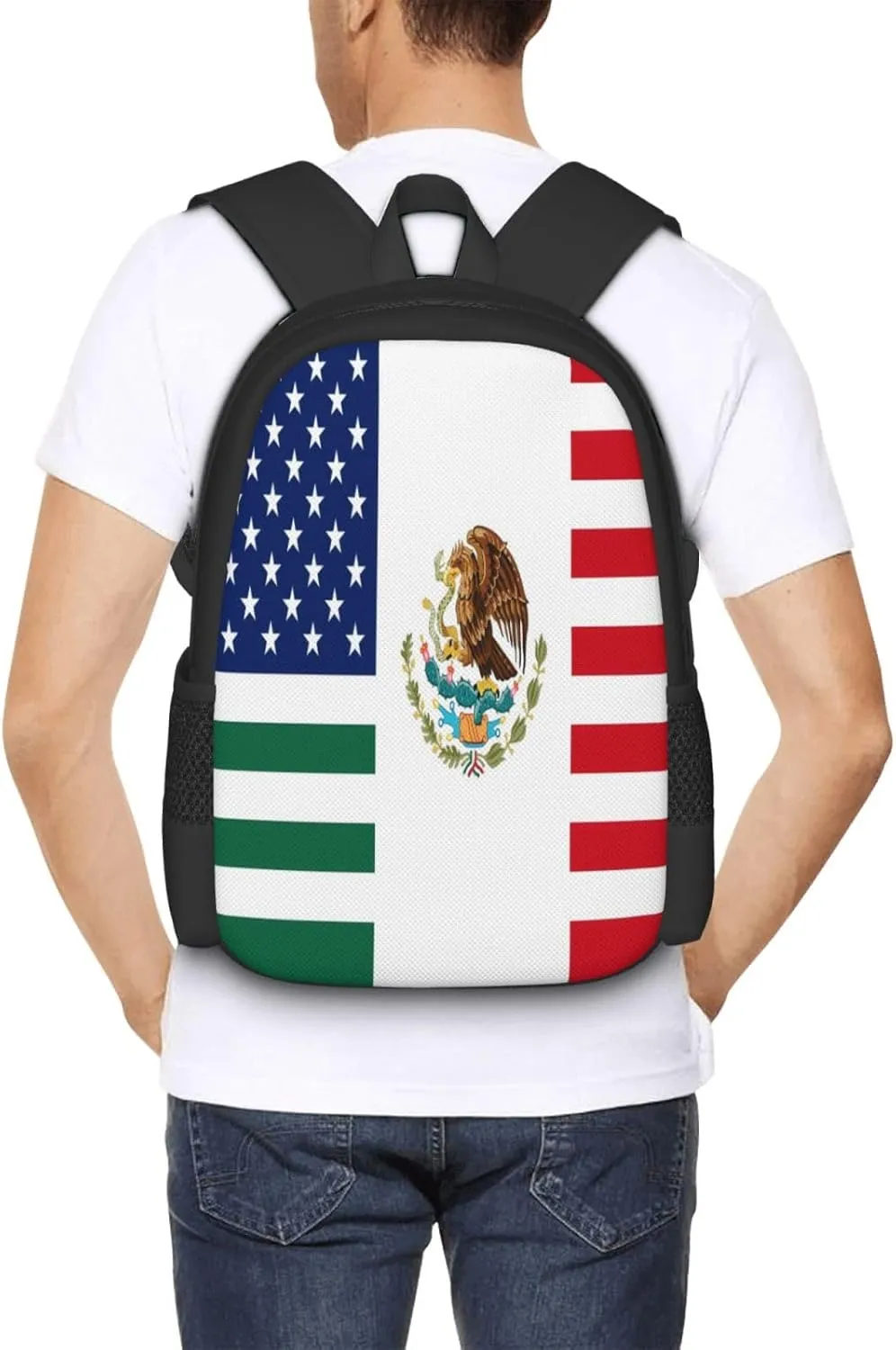 Mexico Friendship Flag United States American Mexican Casual Backpacks Large Capacity Backpack Laptop Rucksack Sport Daypack Commuter Bags with Adjustable Strap for Traveling Camping
