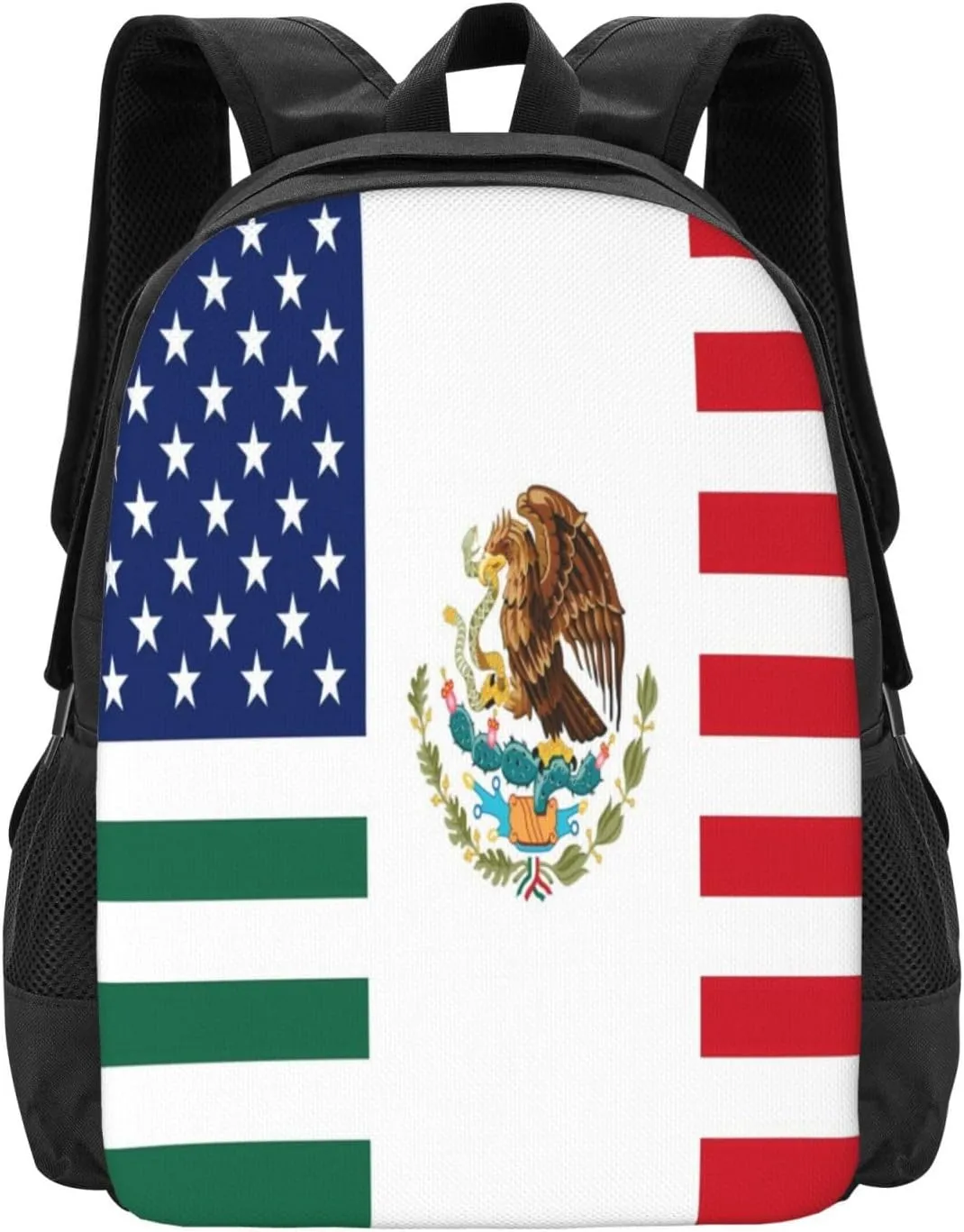 Mexico Friendship Flag United States American Mexican Casual Backpacks Large Capacity Backpack Laptop Rucksack Sport Daypack Commuter Bags with Adjustable Strap for Traveling Camping