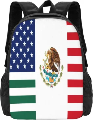 Mexico Friendship Flag United States American Mexican Casual Backpacks Large Capacity Backpack Laptop Rucksack Sport Daypack Commuter Bags with Adjustable Strap for Traveling Camping