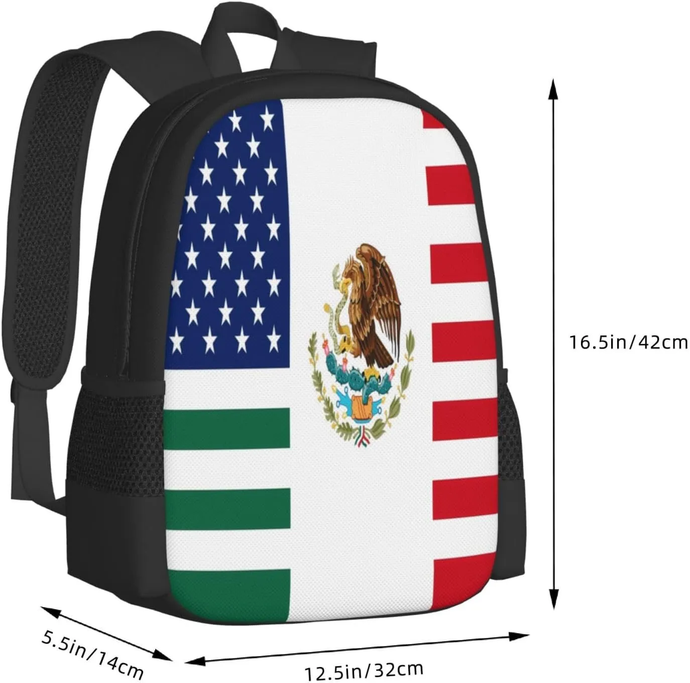 Mexico Friendship Flag United States American Mexican Casual Backpacks Large Capacity Backpack Laptop Rucksack Sport Daypack Commuter Bags with Adjustable Strap for Traveling Camping