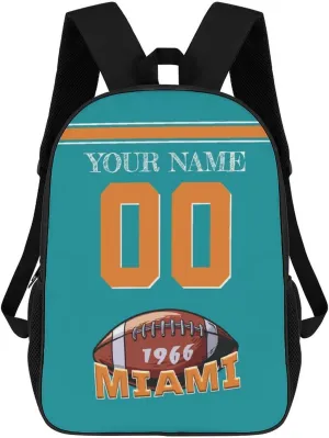 Miami Backpack Custom Name Number Laptop Shoulder Bag Bookbag Personalized Sports Gift for Men Women Boy Girl, 17 Inch