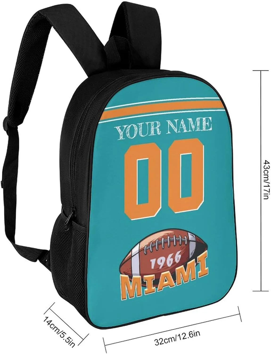 Miami Backpack Custom Name Number Laptop Shoulder Bag Bookbag Personalized Sports Gift for Men Women Boy Girl, 17 Inch