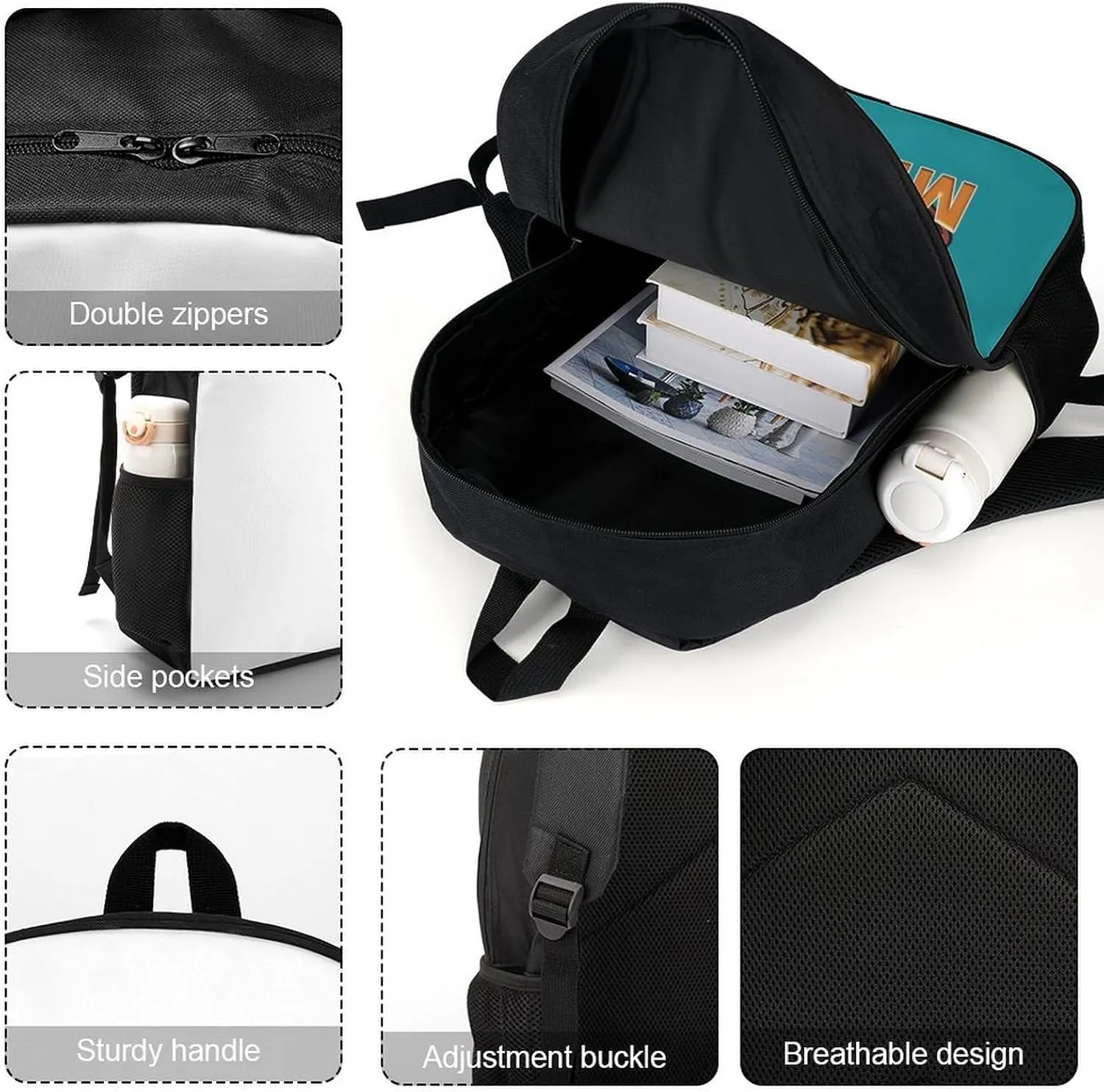 Miami Backpack Custom Name Number Laptop Shoulder Bag Bookbag Personalized Sports Gift for Men Women Boy Girl, 17 Inch