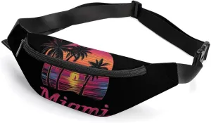 Miami Sunset Sailboat Crossbody Fanny Pack Waist Packs Adjustable Shoulder Bags Sling Bag for Hiking Running Cycling