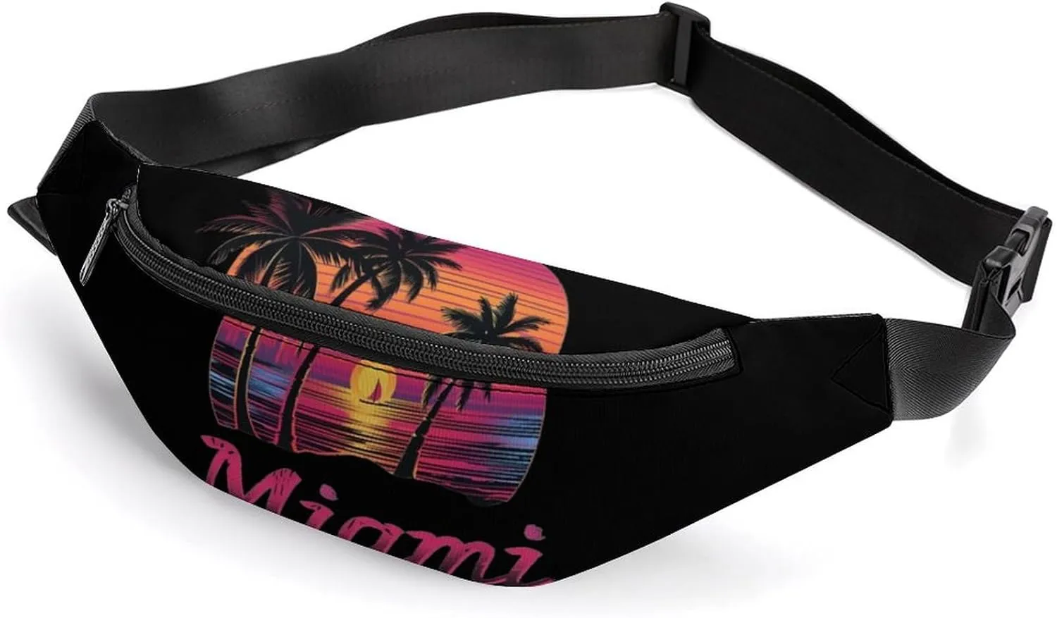 Miami Sunset Sailboat Crossbody Fanny Pack Waist Packs Adjustable Shoulder Bags Sling Bag for Hiking Running Cycling
