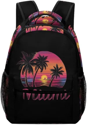 Miami Sunset Sailboat Unisex Small Backpack Lightweight Shoulder Bag Travel Daypack