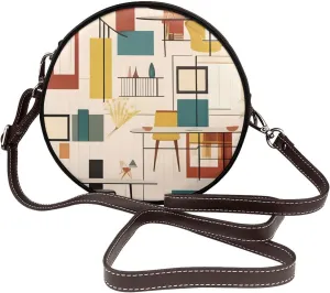 Mid Century Modern Removable Shoulder Strap Waterproof Leather Shoulder Round Bag Crossbody Bag Travel Shopping Dating Handbag Purse