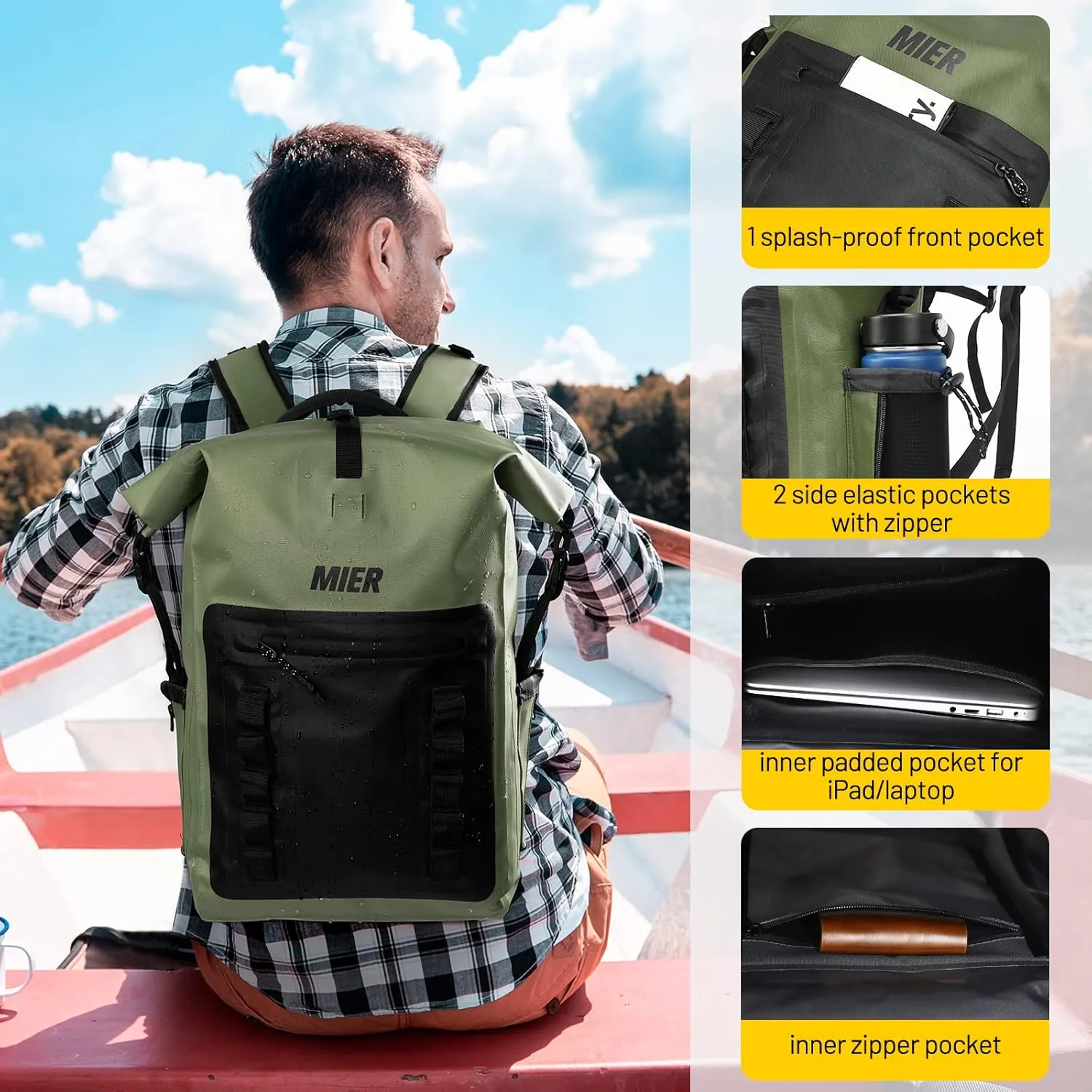 MIER Dry Bag Waterproof Backpack 30L Dry Sack Heavy Duty Roll-Top Closure for Kayaking, Beach, Boating, Swimming, Surfing