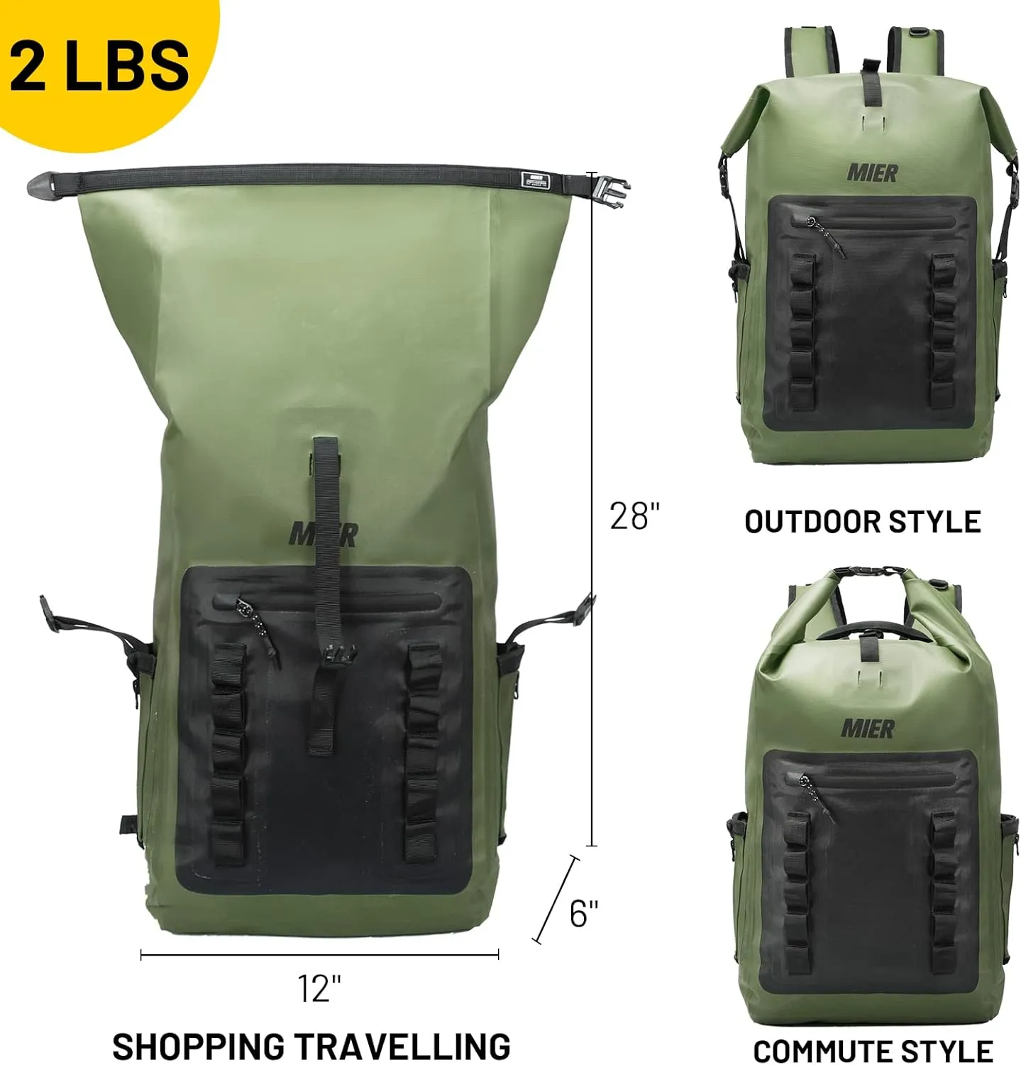 MIER Dry Bag Waterproof Backpack 30L Dry Sack Heavy Duty Roll-Top Closure for Kayaking, Beach, Boating, Swimming, Surfing