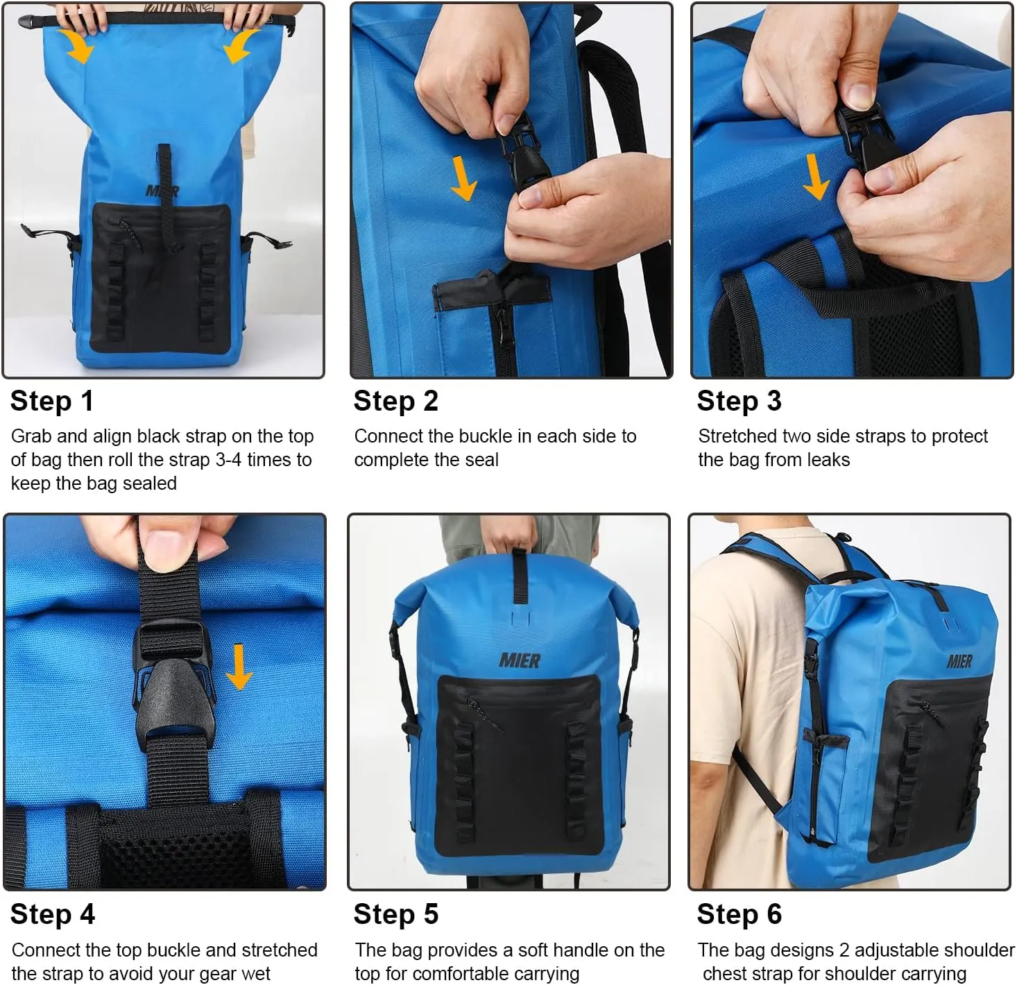 MIER Dry Bag Waterproof Backpack 30L Dry Sack Heavy Duty Roll-Top Closure for Kayaking, Beach, Boating, Swimming, Surfing