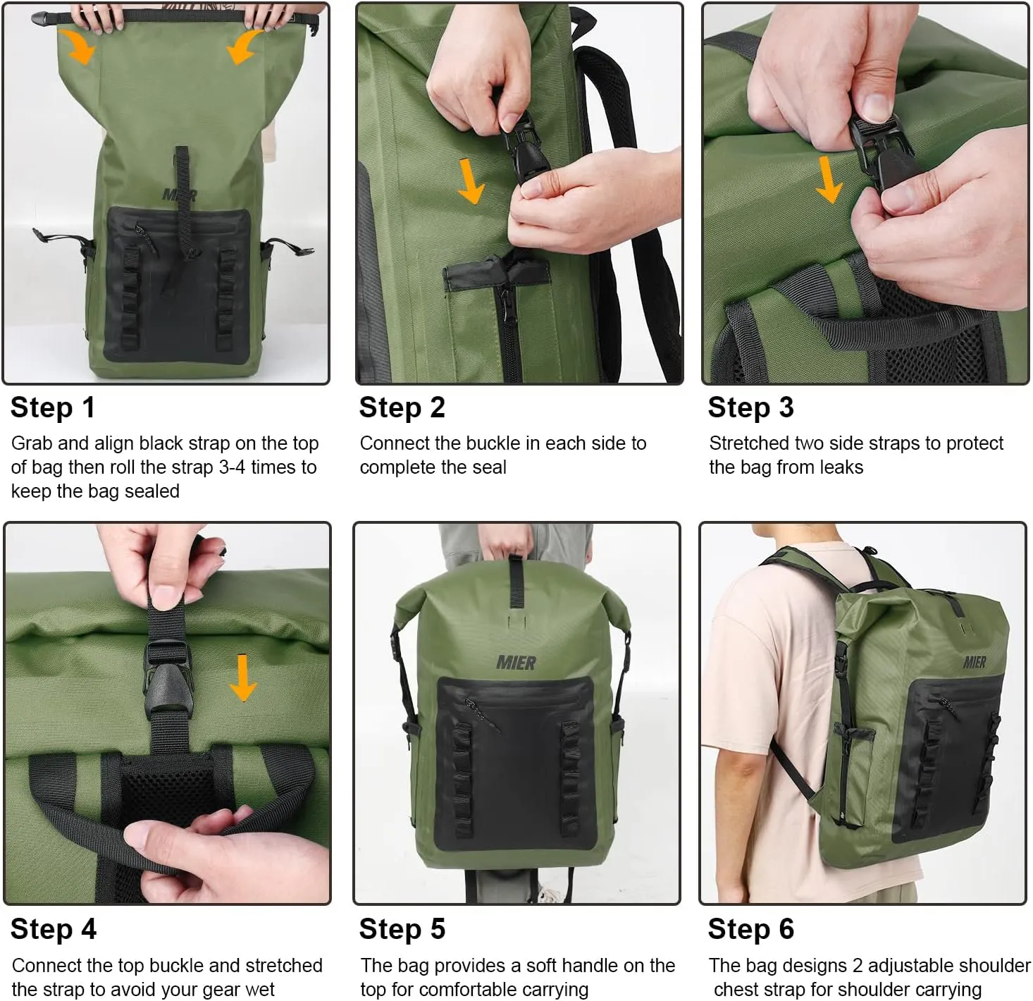 MIER Dry Bag Waterproof Backpack 30L Dry Sack Heavy Duty Roll-Top Closure for Kayaking, Beach, Boating, Swimming, Surfing