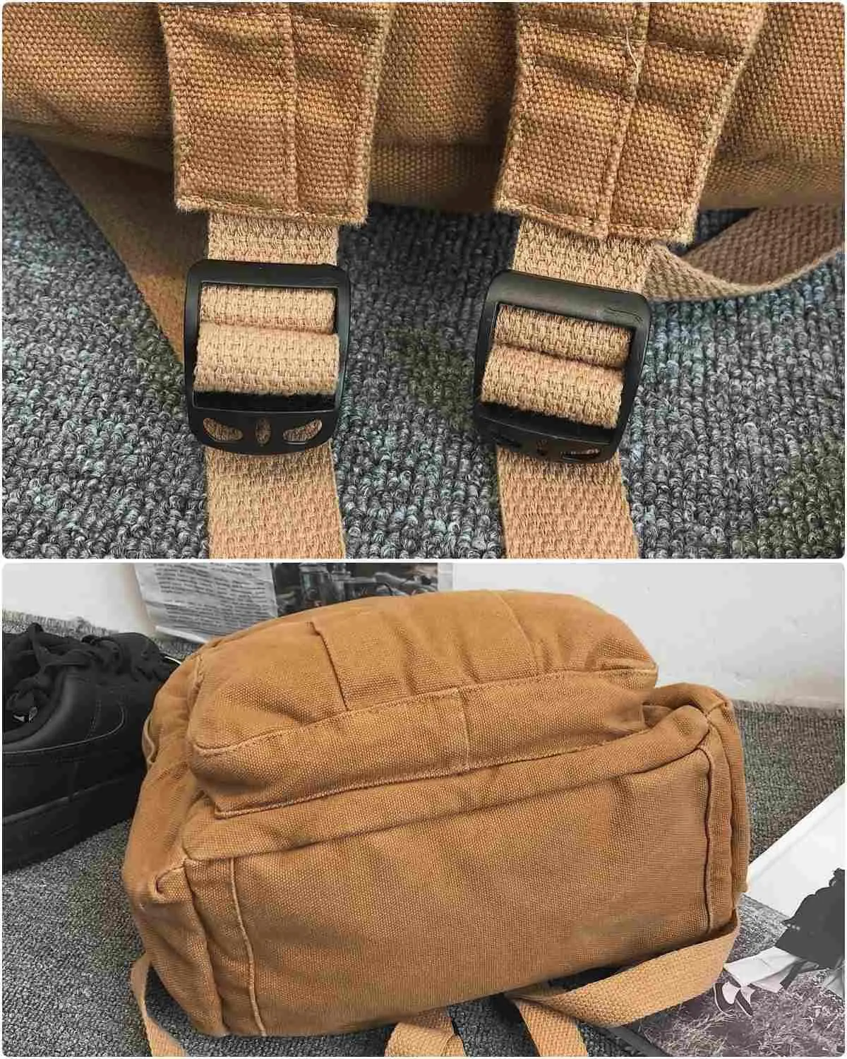 Military Green Canvas Backpack for Women & Men Retro Aesthetic Rucksack Basic Backpack for High School/College Students Travel Laptop Bag