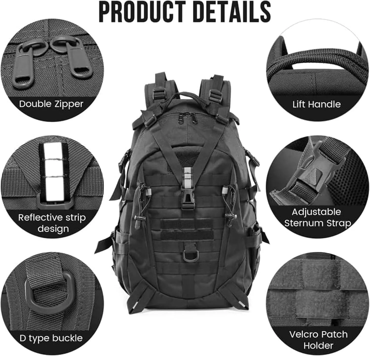 Military Tactical Backpack 25l for Men Hiking Camping Backpack with Luminous Strip Outdoor Hunting Daypack(C)