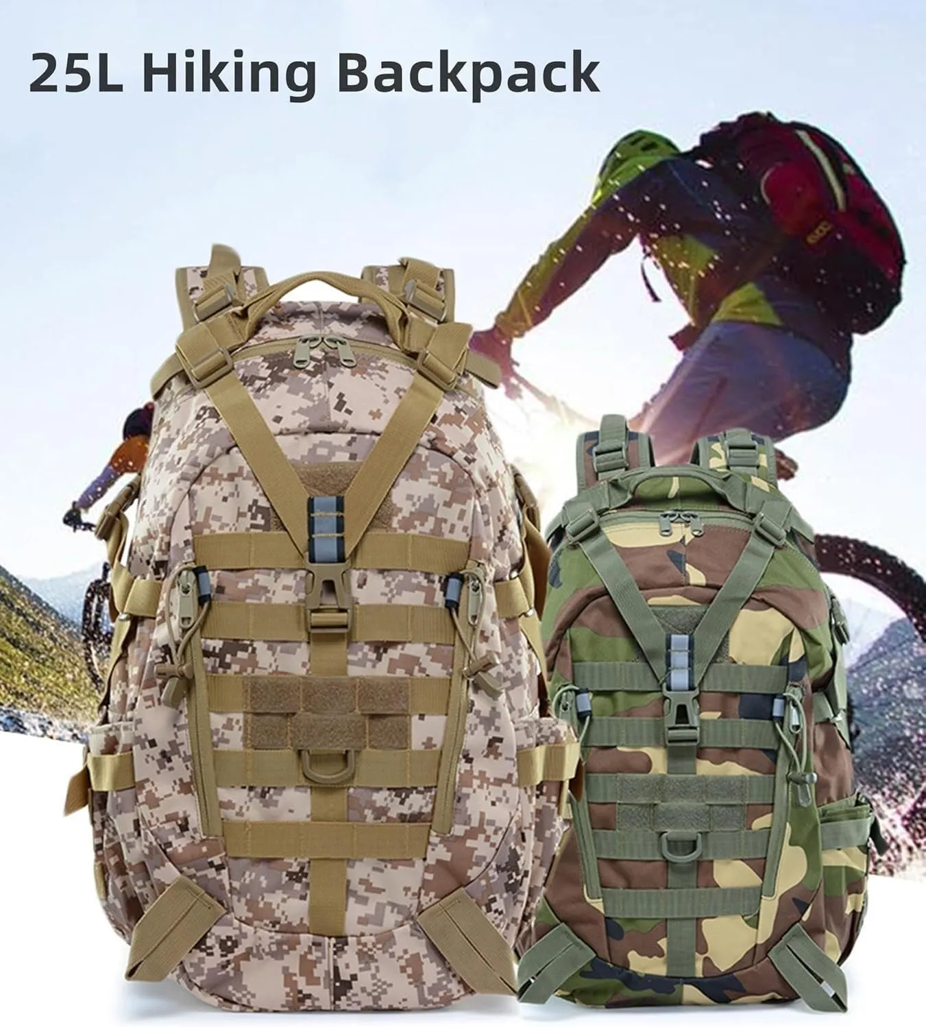 Military Tactical Backpack 25l for Men Hiking Camping Backpack with Luminous Strip Outdoor Hunting Daypack(C)