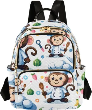 Mini Backpack Purse for Women Lightweight Girls Small Size Animal Monkey Chef Cartoon School Teens College Traveling