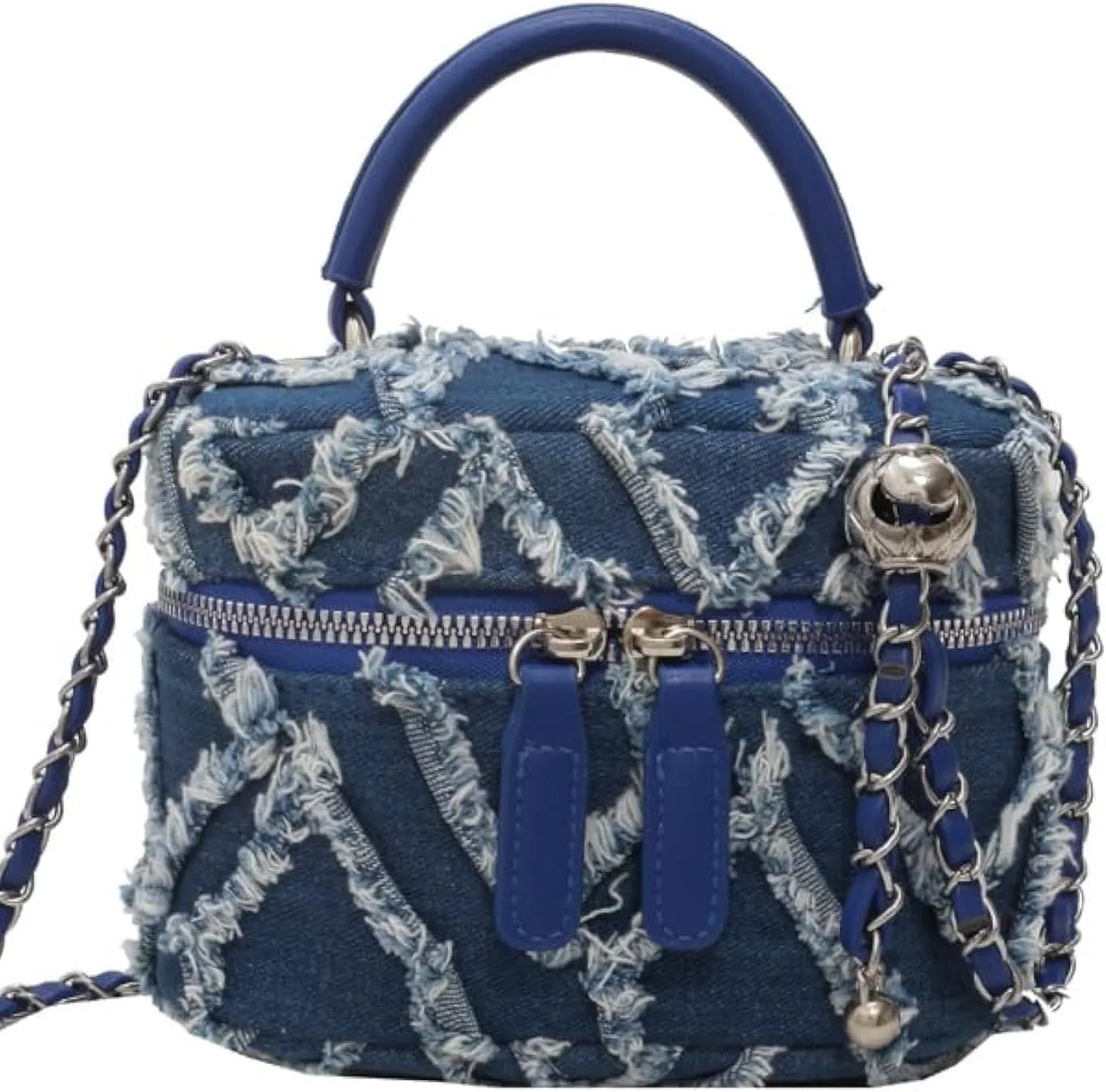 Mini Denim Bucket Bag Quilted Crossbody Hobo Shoulder Tote with Chain Strap