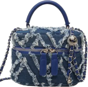 Mini Denim Bucket Bag Quilted Crossbody Hobo Shoulder Tote with Chain Strap