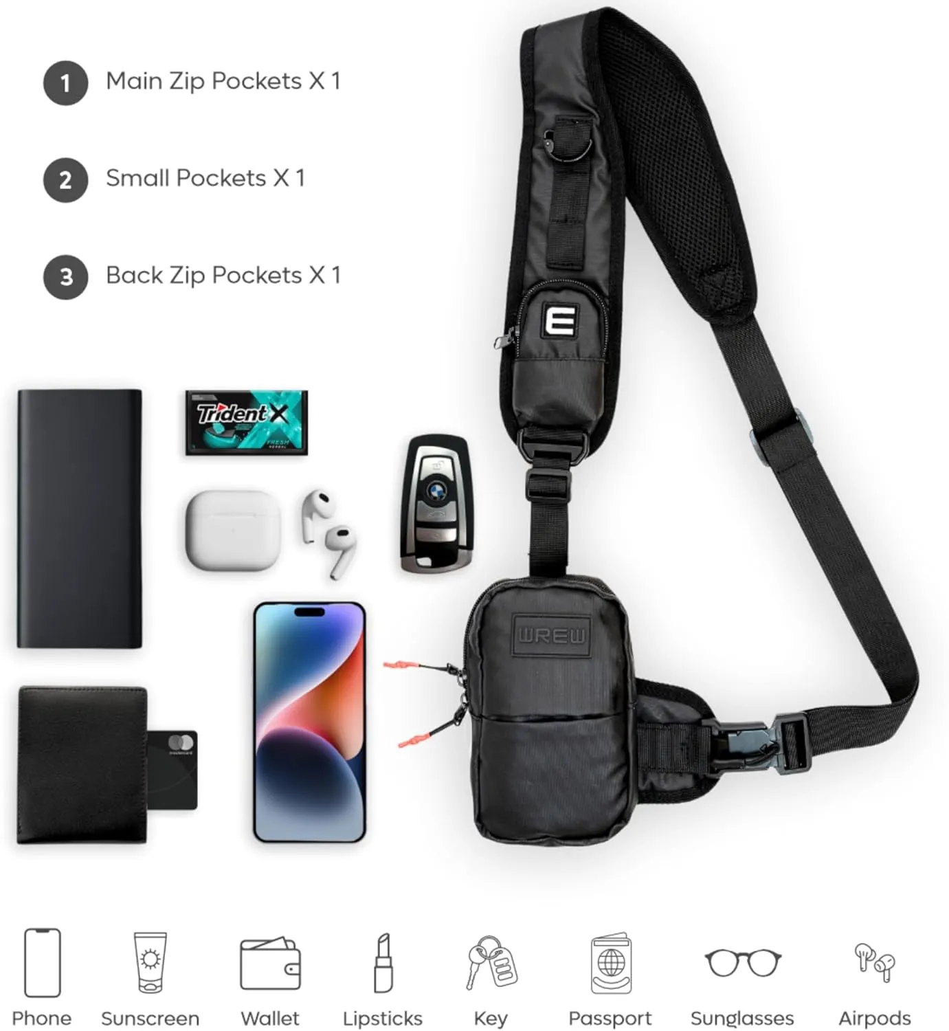 Mini Sling Bag for Men-Crossbody Bag with Shoulder Straps for Women-Multipurpose Keyholder Travel Backpack for Hiking