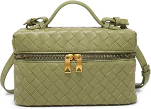 Mini Woven Crossbody Purse Square Box Bags Top-Handle Tote Handbag Shoulder Bag Cute Satchels Trendy