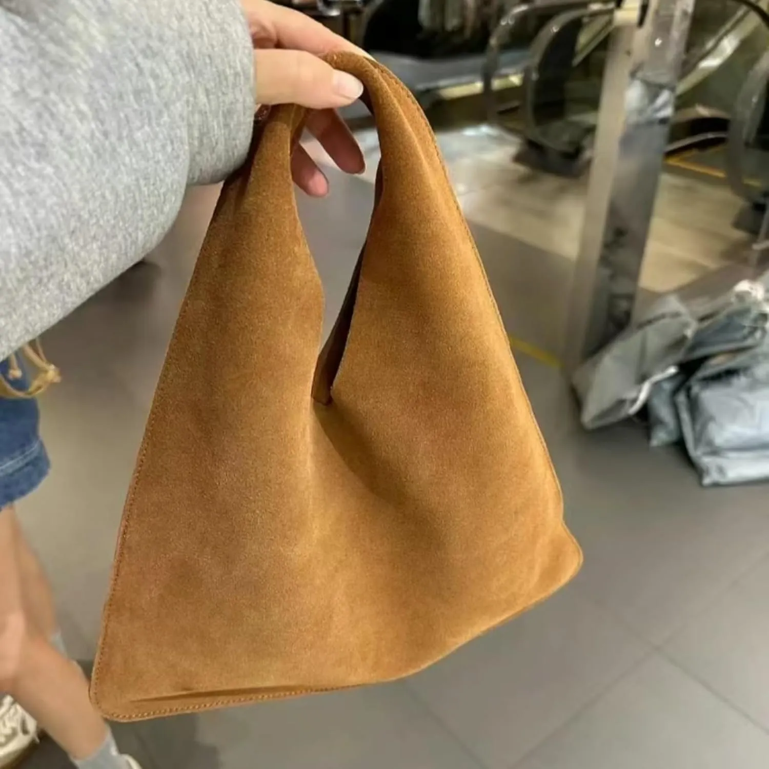 Minimalist Handbag Hobo Bag Faux Suede Soft Tote Bag Casual Large Purse Shoulder Bag Trendy Commuter Bag