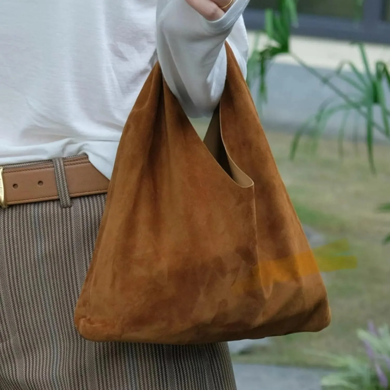 Minimalist Handbag Hobo Bag Faux Suede Soft Tote Bag Casual Large Purse Shoulder Bag Trendy Commuter Bag