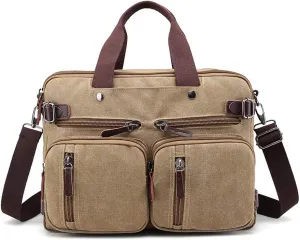 MINTEGRA Canvas Laptop Bag for Men Vintage Convertible Messenger Bag Fits 15.6 Inch Laptop
