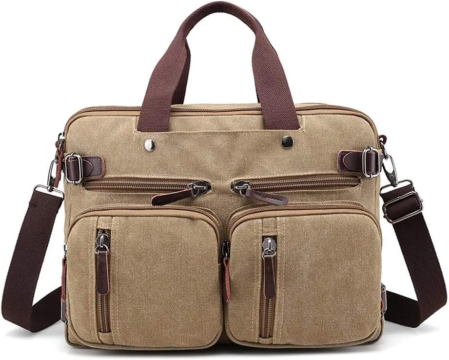 MINTEGRA Canvas Laptop Bag for Men Vintage Convertible Messenger Bag Fits 15.6 Inch Laptop