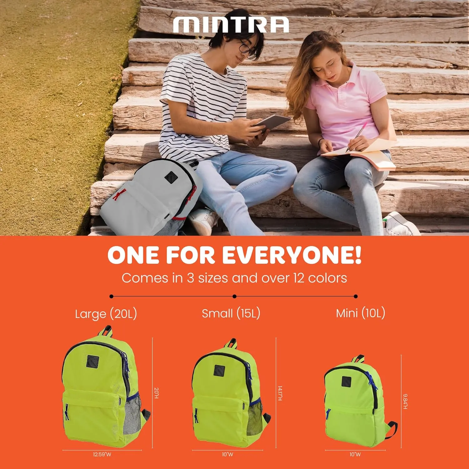 Mintra Office Backpack, Water-resistant Everyday Bag with Adjustable Straps, Unisex Backpack for Travel, College, Multi-Compartments with Secure Zippers, Black, 20L Large, 12.59" W x 20" H