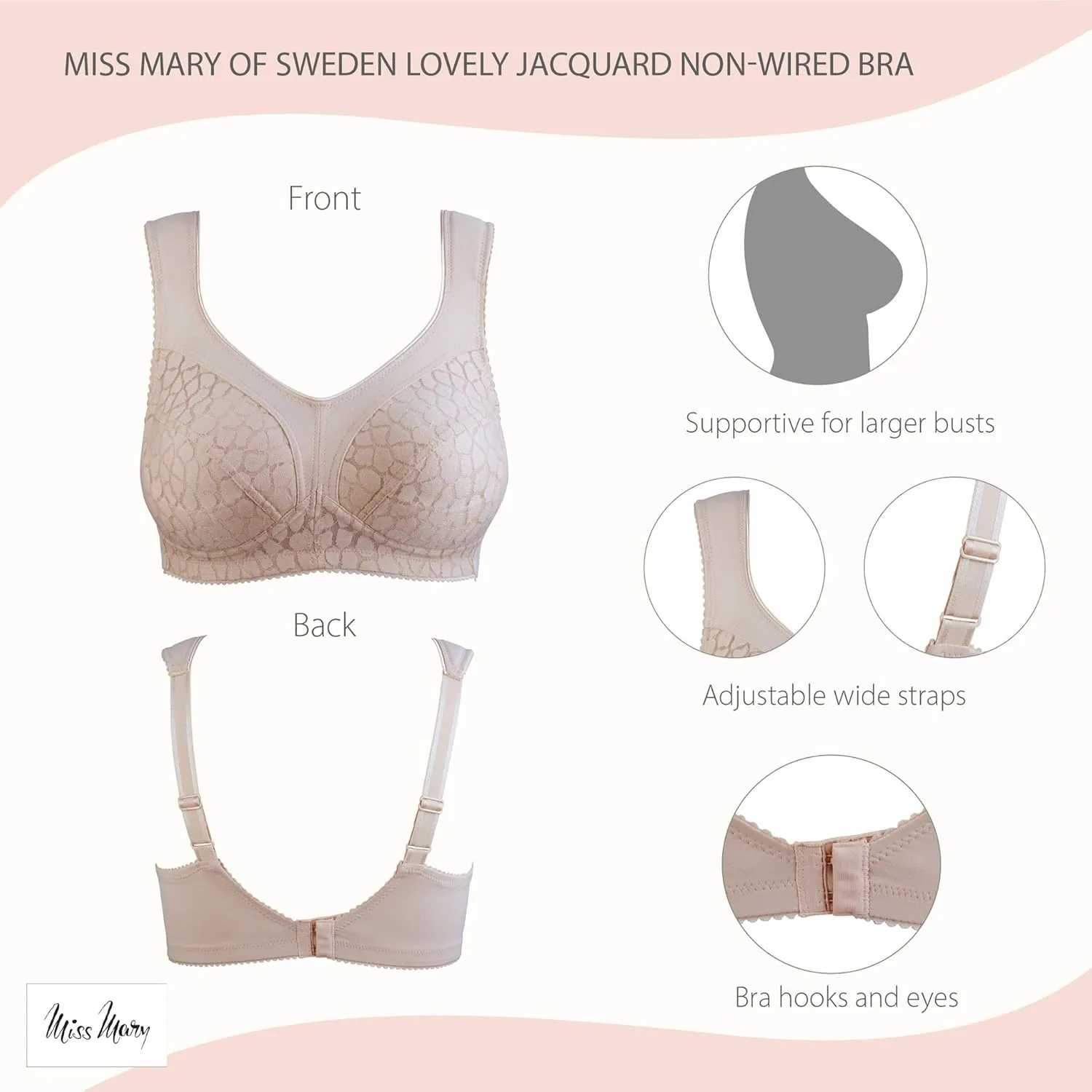 Miss Mary of Sweden Lovely Jacquard Womens Full Coverage Non-Wired Bra