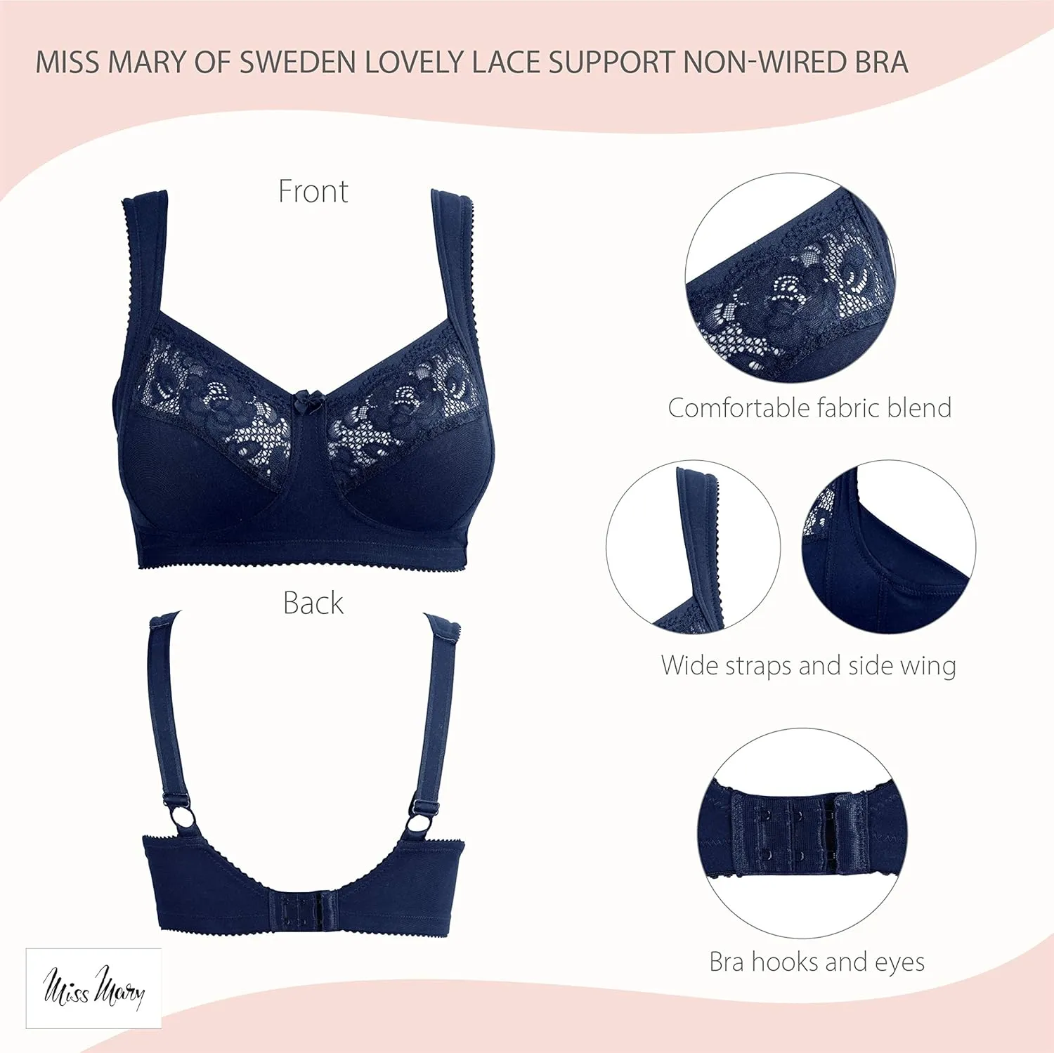 Miss Mary of Sweden Lovely Lace Support Non-Wired Comfort Cotton Bra
