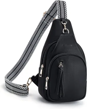 Missnine PU Leather Sling Bag for Women Crossbody Fanny Pack Quilted Chest Purse Trendy Travel Bag for Hiking Cycling with Tassel