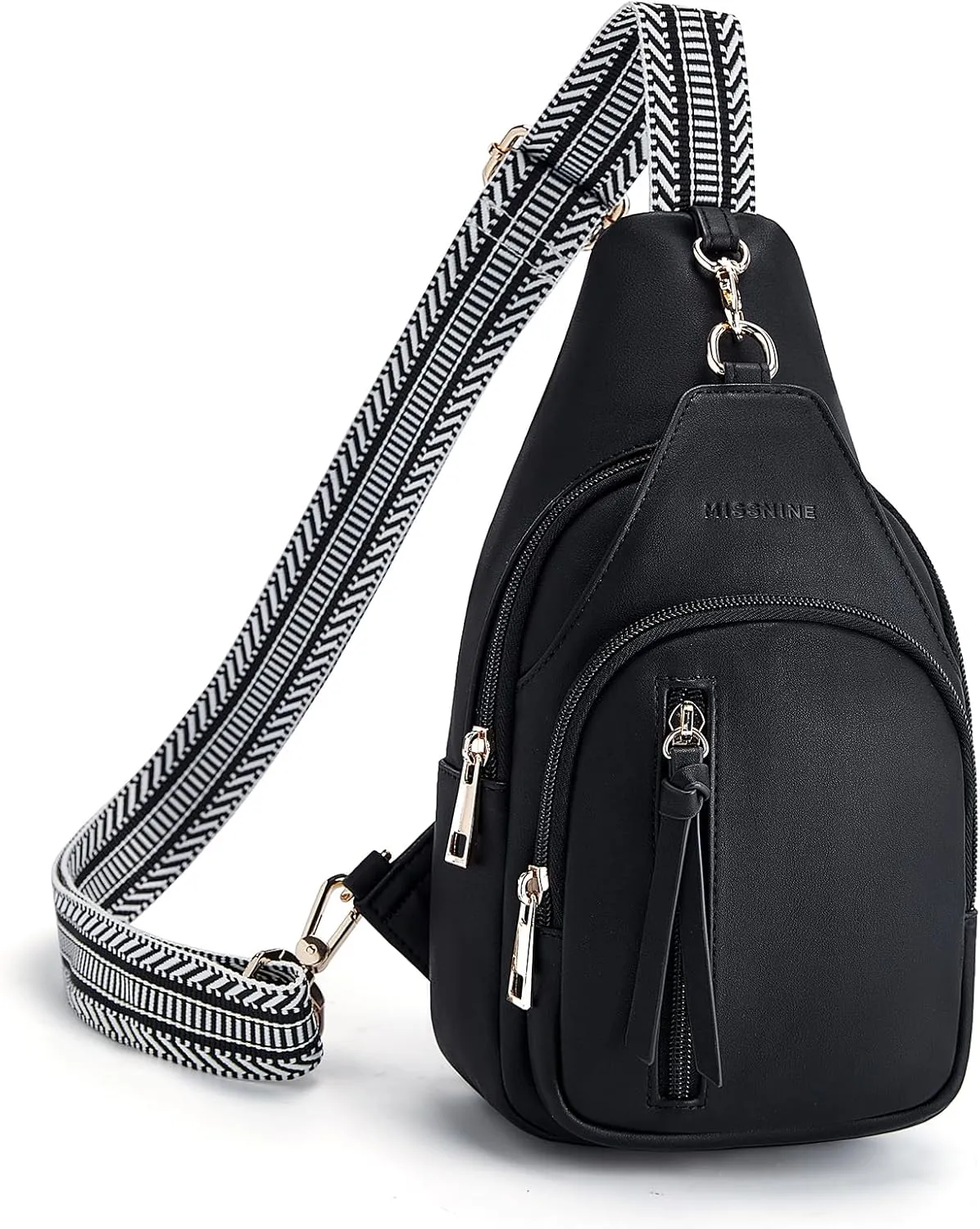 Missnine PU Leather Sling Bag for Women Crossbody Fanny Pack Quilted Chest Purse Trendy Travel Bag for Hiking Cycling with Tassel