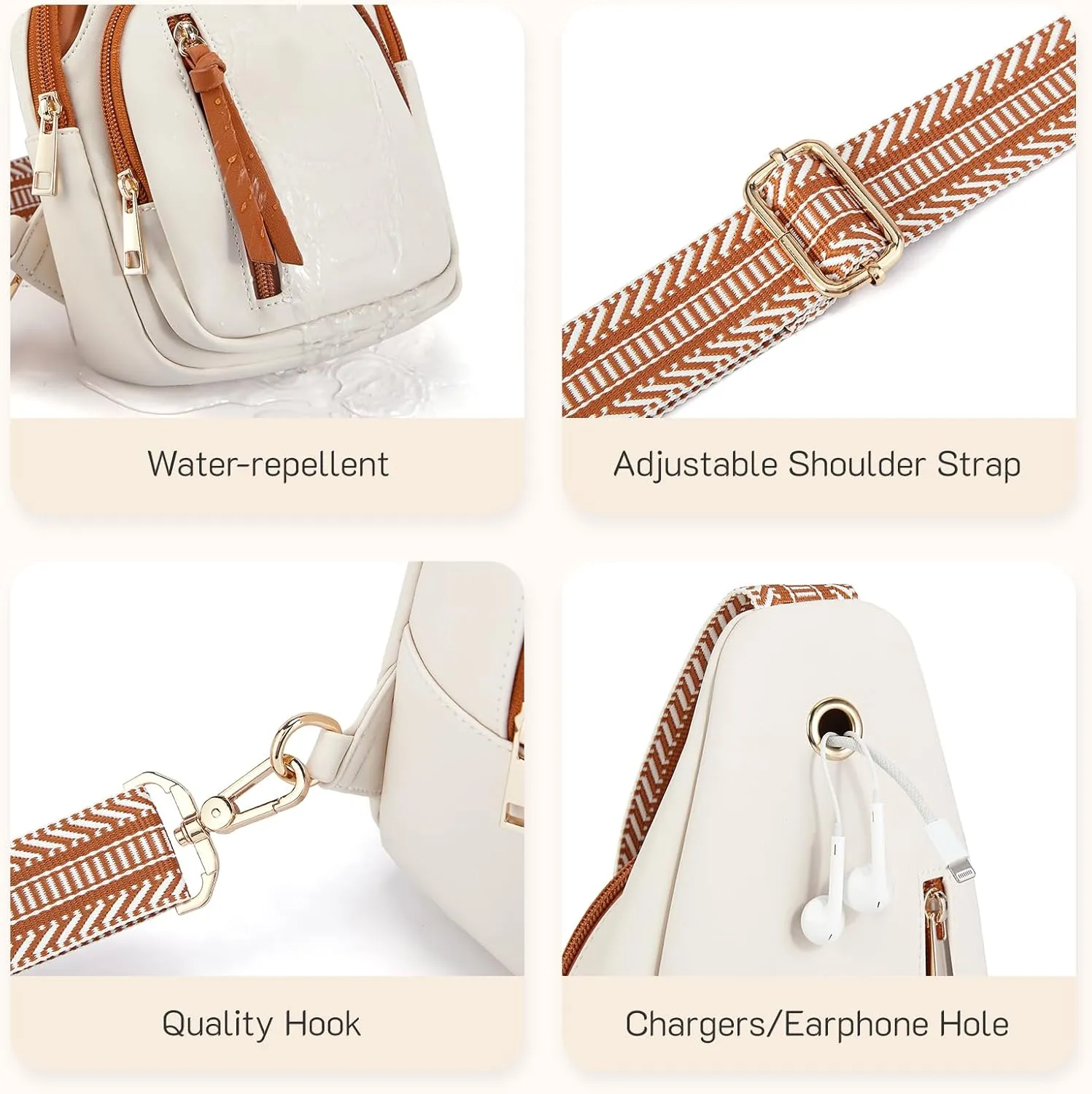 Missnine PU Leather Sling Bag for Women Crossbody Fanny Pack Quilted Chest Purse Trendy Travel Bag for Hiking Cycling with Tassel