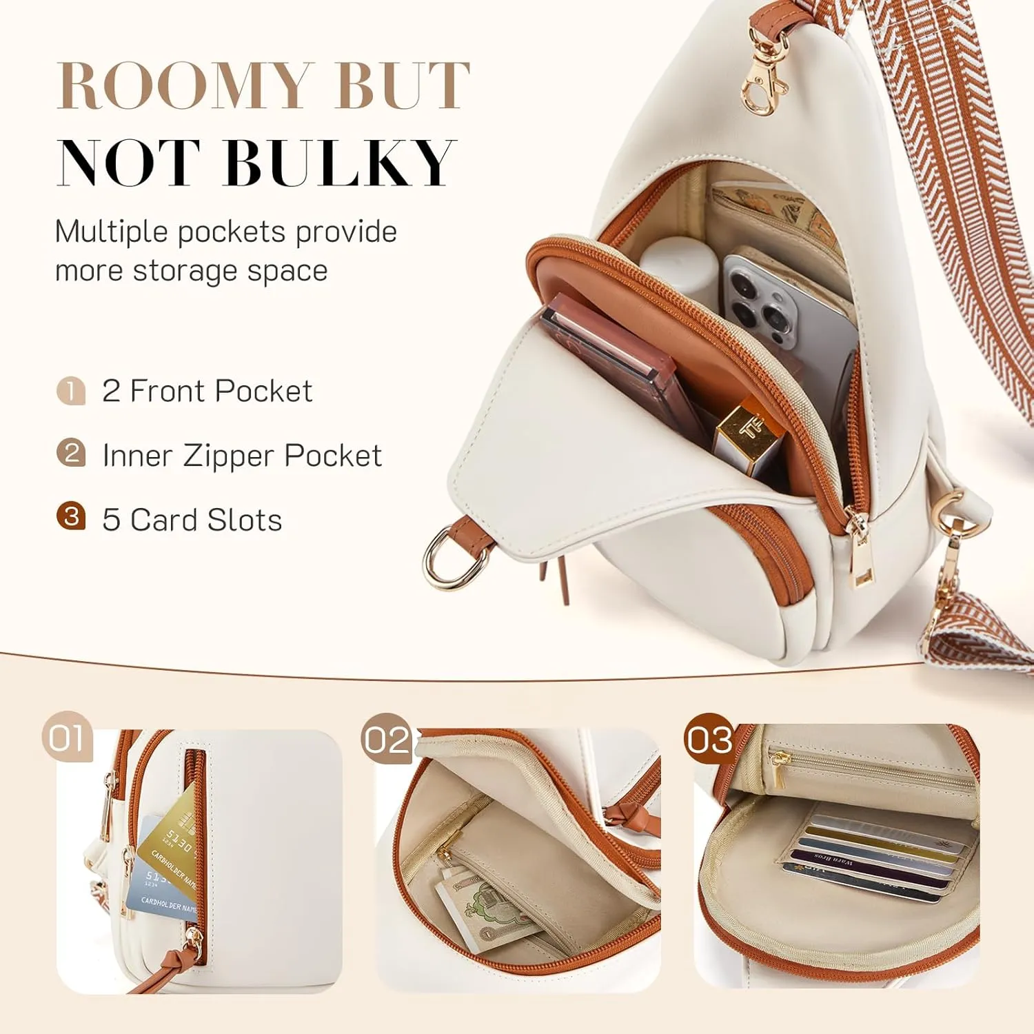 Missnine PU Leather Sling Bag for Women Crossbody Fanny Pack Quilted Chest Purse Trendy Travel Bag for Hiking Cycling with Tassel