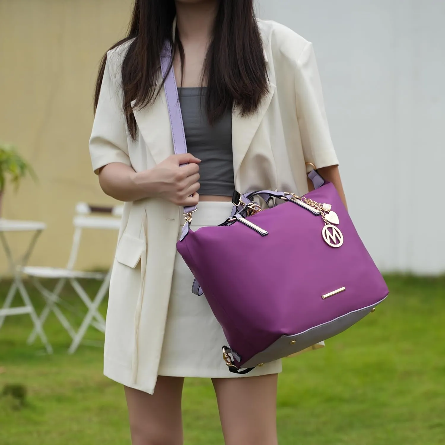 MKF Collection Large Tote Bag for Women, Nylon Shoulder Bag Converts to Backpak, Travel Bag Purse by Mia K