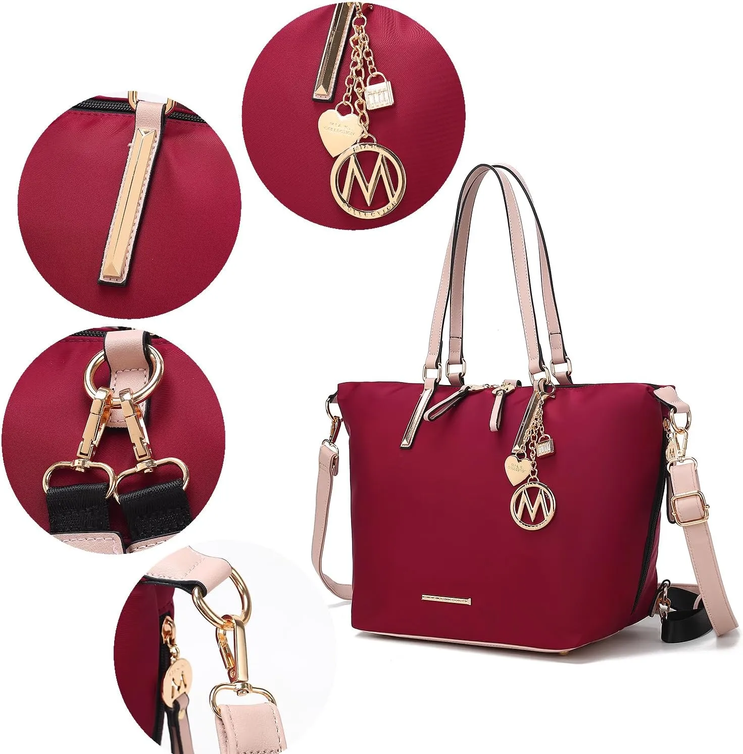 MKF Collection Large Tote Bag for Women, Nylon Shoulder Bag Converts to Backpak, Travel Bag Purse by Mia K