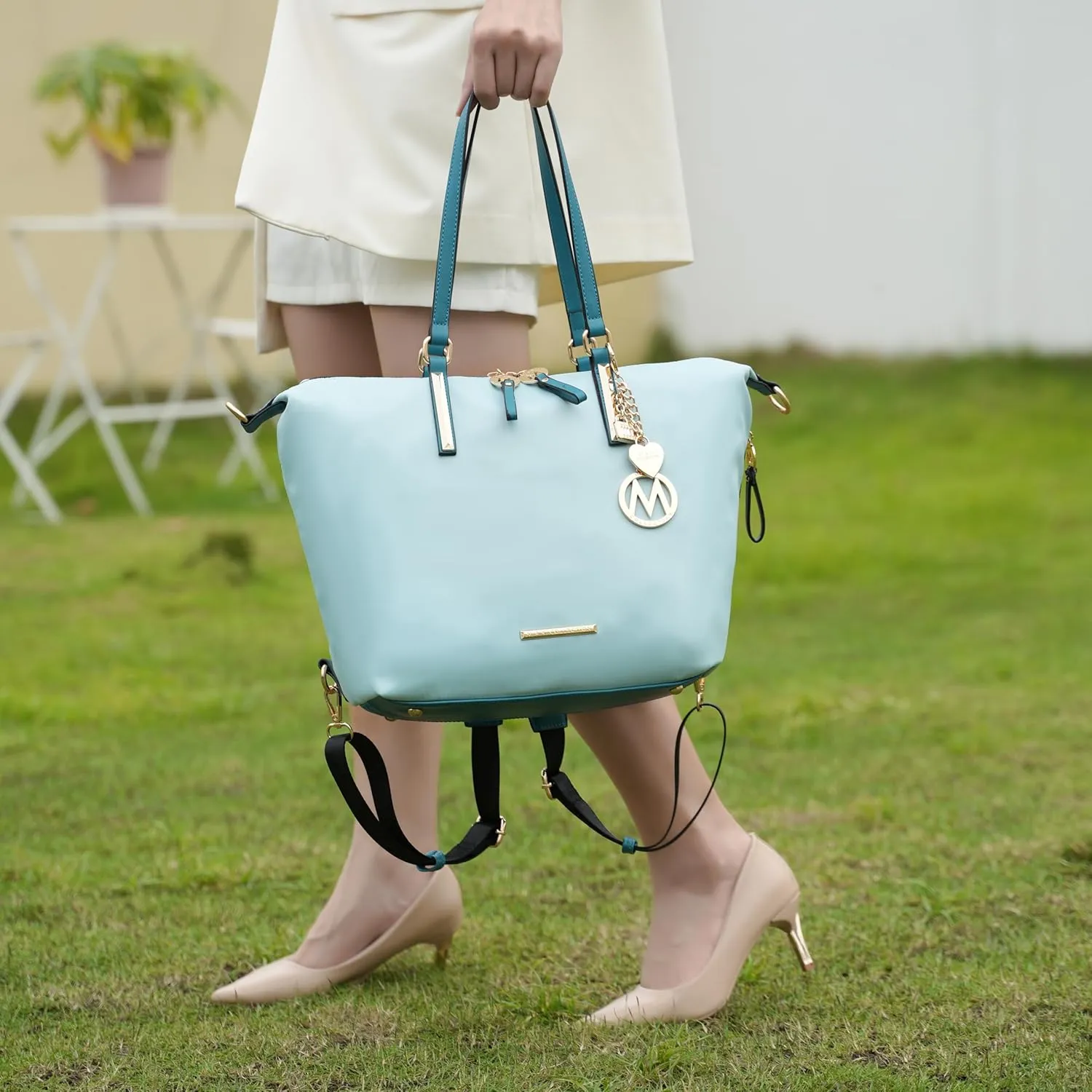 MKF Collection Large Tote Bag for Women, Nylon Shoulder Bag Converts to Backpak, Travel Bag Purse by Mia K