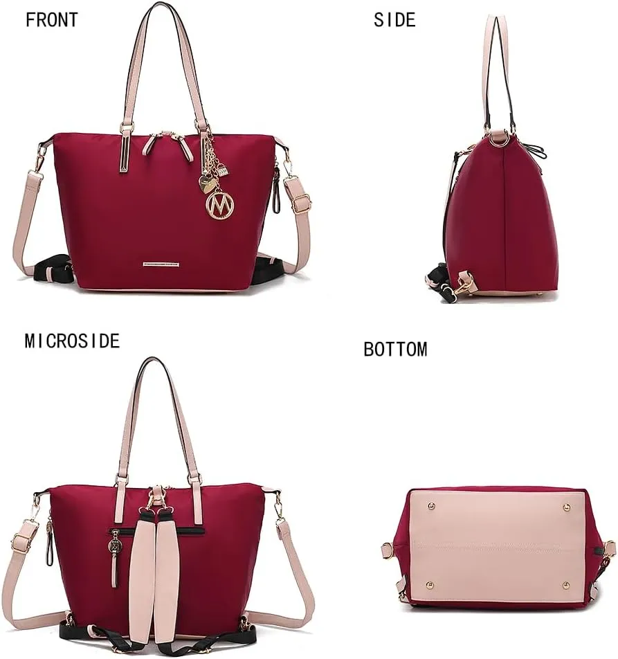 MKF Collection Large Tote Bag for Women, Nylon Shoulder Bag Converts to Backpak, Travel Bag Purse by Mia K