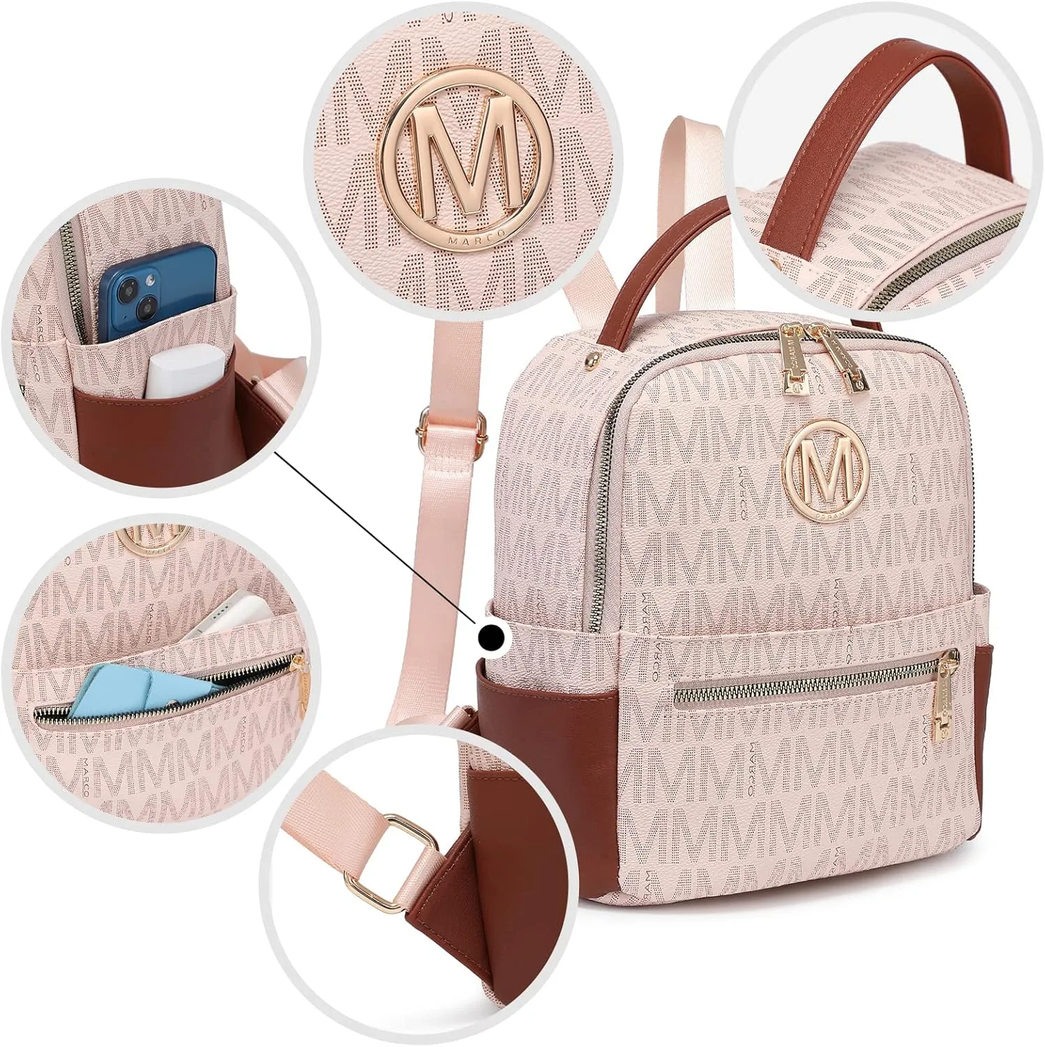 MKP Small Backpack Purse for Ladies Women Fashion Multi Pockets Daypacks with Front Zip Pocket