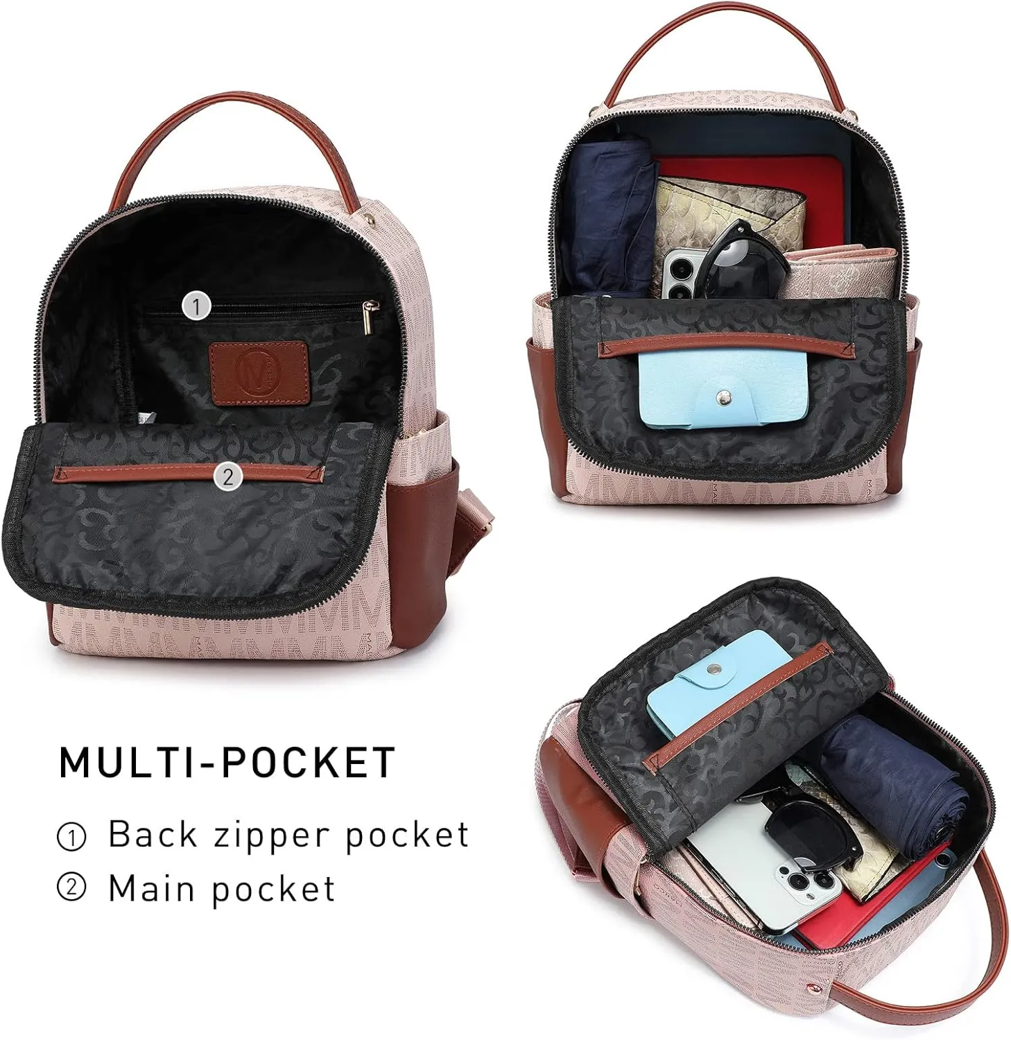 MKP Small Backpack Purse for Ladies Women Fashion Multi Pockets Daypacks with Front Zip Pocket