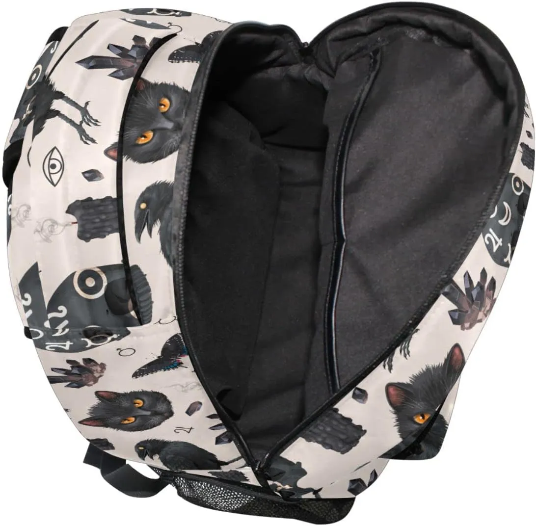 MNSRUU Student School Bag Goth Raven and Black Cat Backpack for Girls Boys College Bookbag Laptop Rucksack Travel Backpack for Adult Teen Casual Daypack