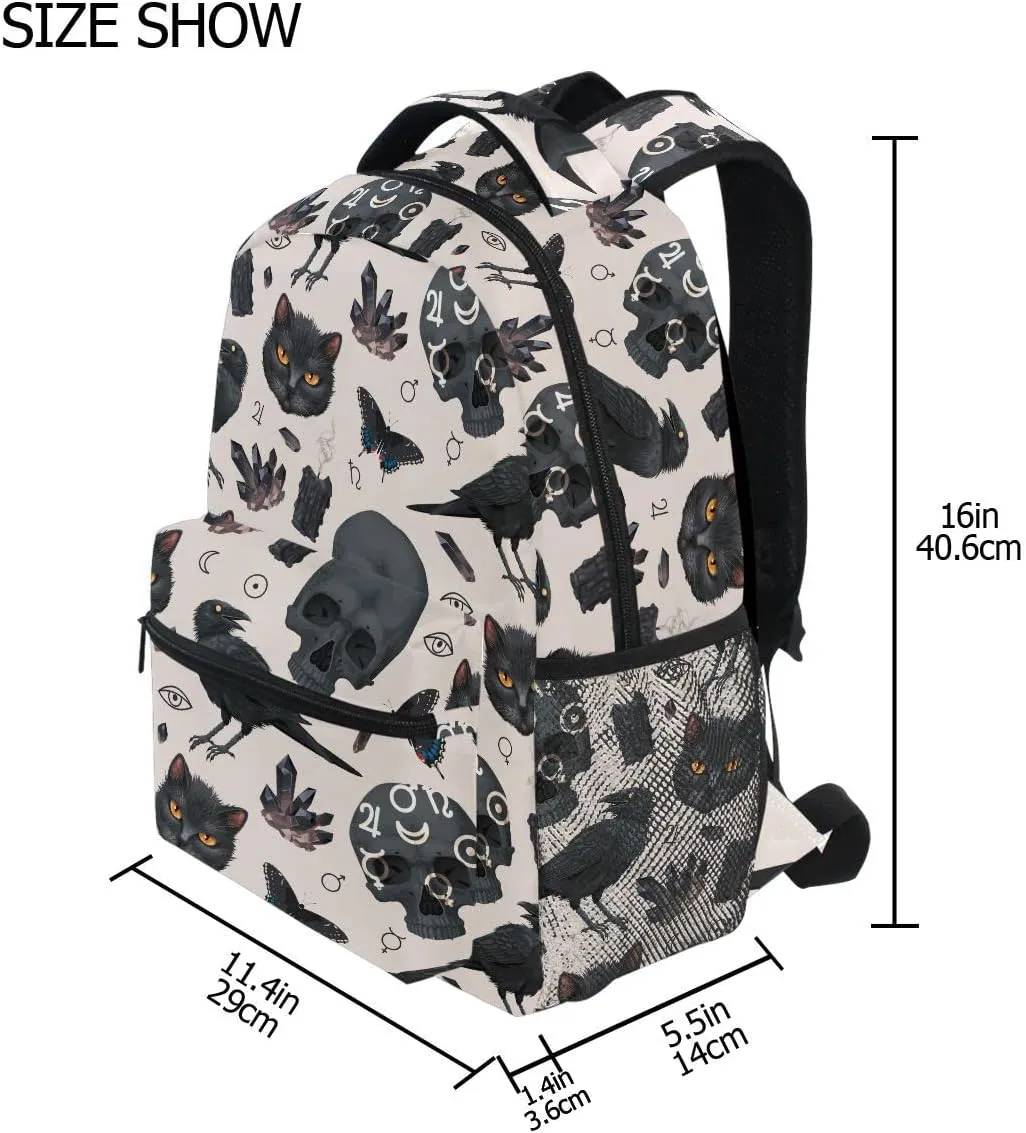 MNSRUU Student School Bag Goth Raven and Black Cat Backpack for Girls Boys College Bookbag Laptop Rucksack Travel Backpack for Adult Teen Casual Daypack