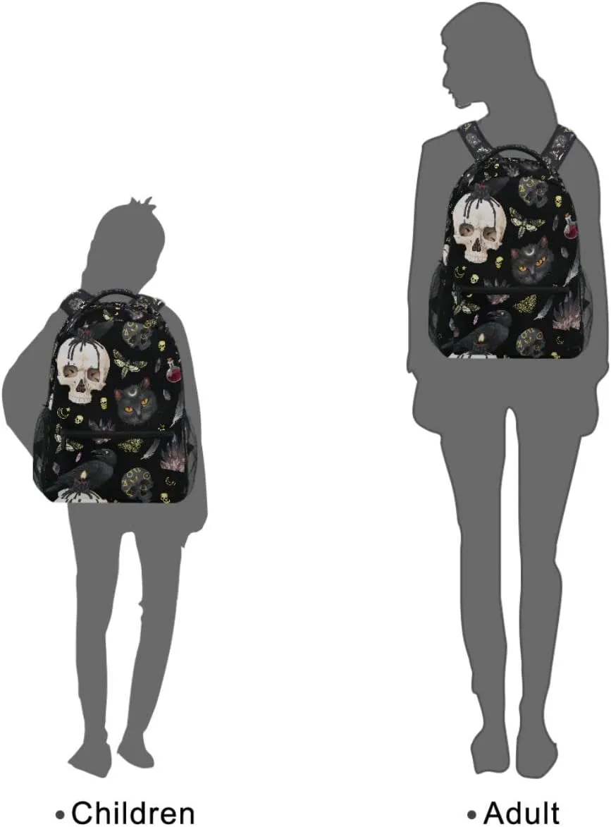 MNSRUU Student School Bag Goth Skull Moth Backpack for Girls Boys College Bookbag Laptop Rucksack Travel Backpack for Adult Teen Casual Daypack