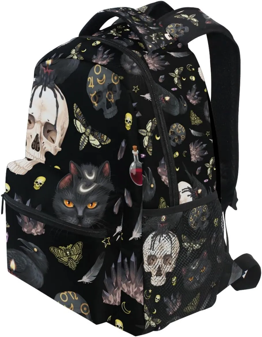 MNSRUU Student School Bag Goth Skull Moth Backpack for Girls Boys College Bookbag Laptop Rucksack Travel Backpack for Adult Teen Casual Daypack