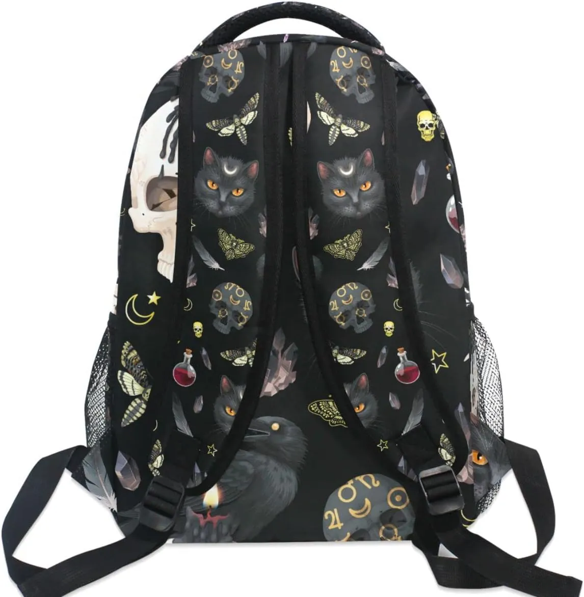 MNSRUU Student School Bag Goth Skull Moth Backpack for Girls Boys College Bookbag Laptop Rucksack Travel Backpack for Adult Teen Casual Daypack