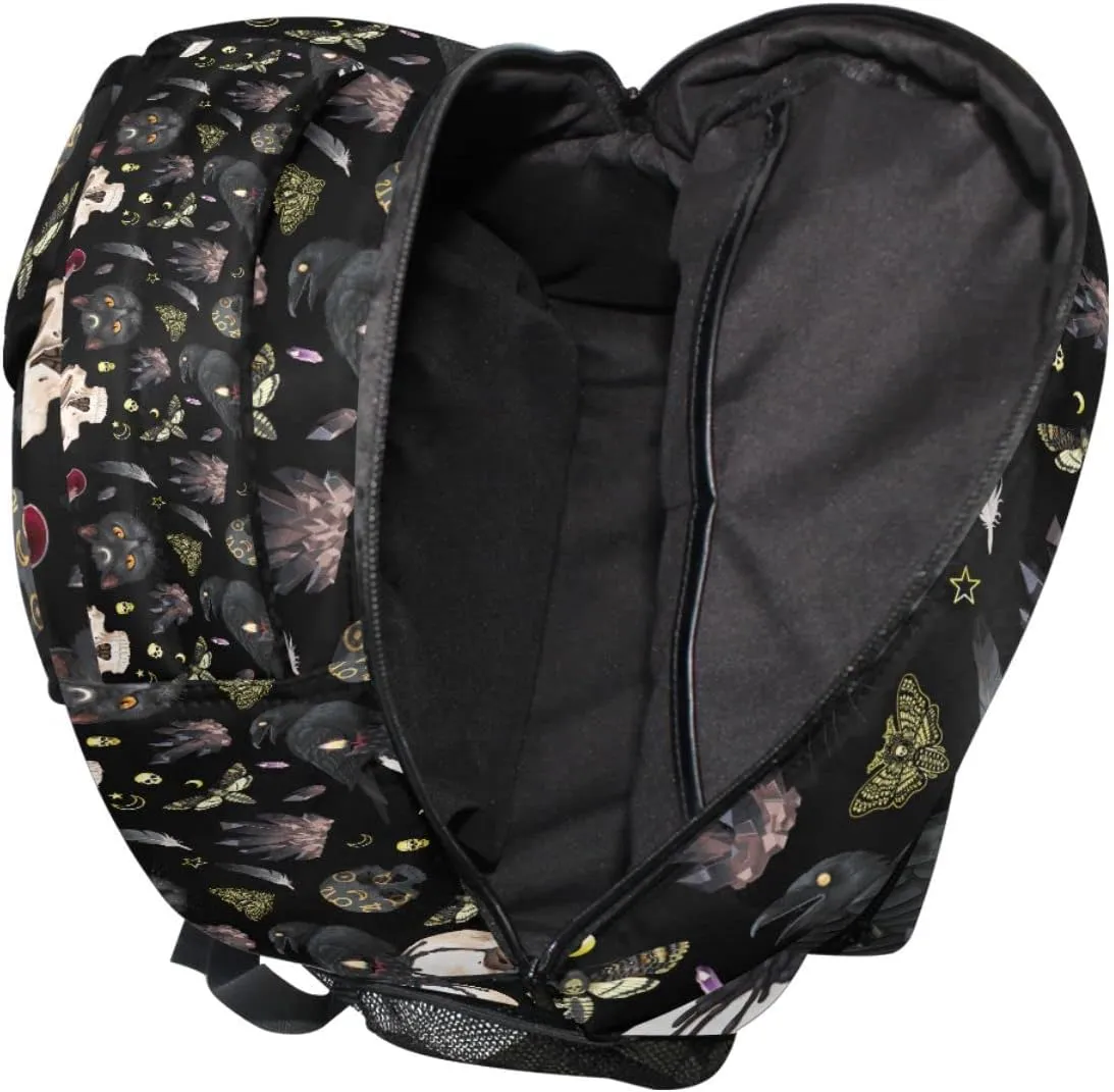 MNSRUU Student School Bag Goth Skull Moth Backpack for Girls Boys College Bookbag Laptop Rucksack Travel Backpack for Adult Teen Casual Daypack