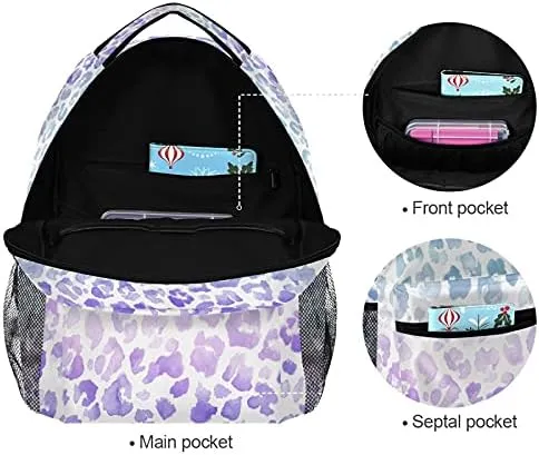 MNSRUU Student Travel School Backpack Leopard Purple Tie Dye College Laptop Backpack for Women Bookbags for Adult Teen