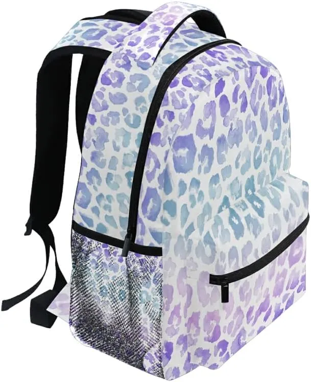 MNSRUU Student Travel School Backpack Leopard Purple Tie Dye College Laptop Backpack for Women Bookbags for Adult Teen