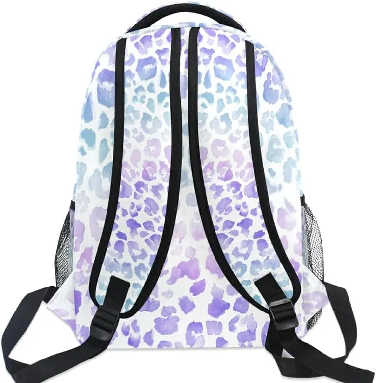 MNSRUU Student Travel School Backpack Leopard Purple Tie Dye College Laptop Backpack for Women Bookbags for Adult Teen